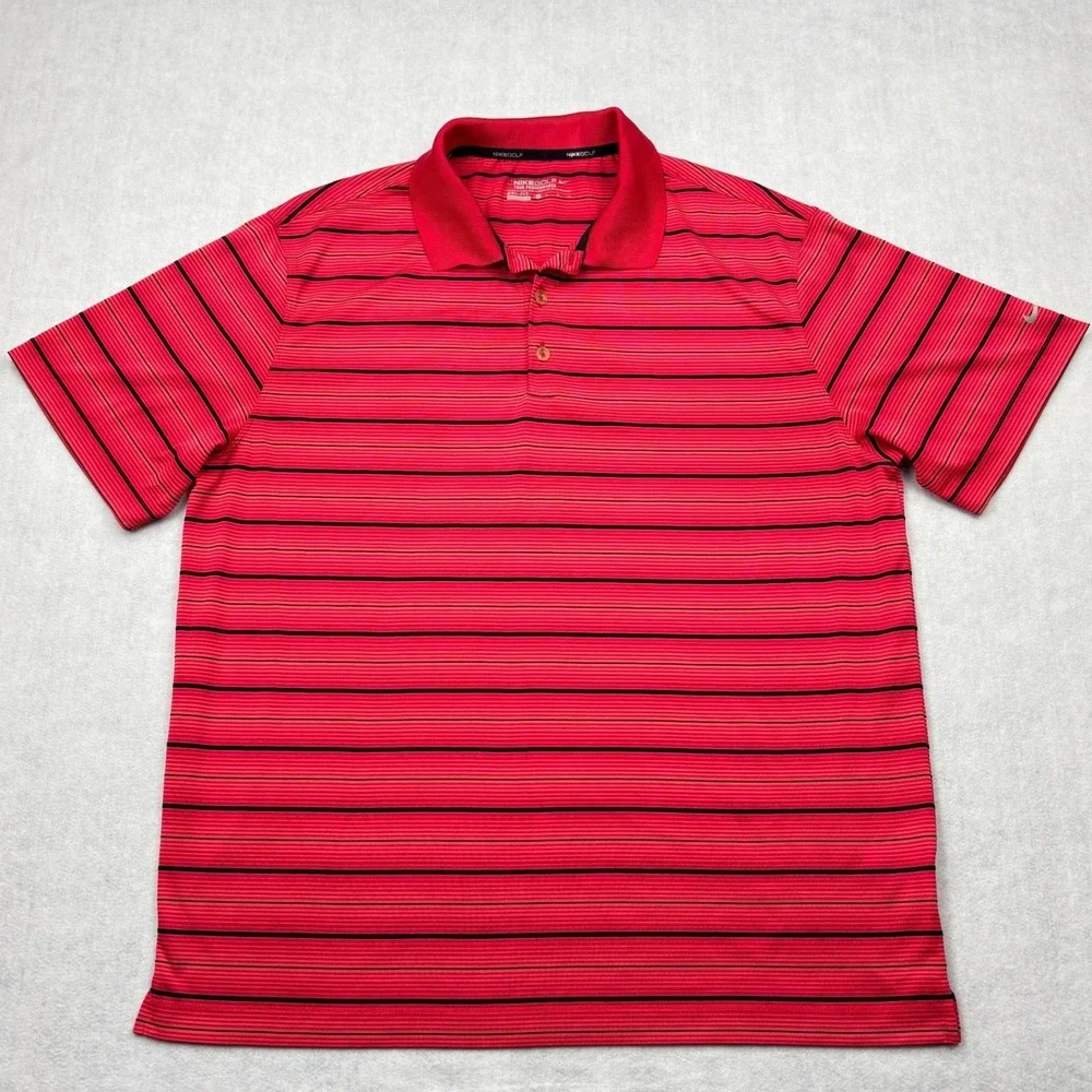 Nike Ultra Stripe 20 Polo Mens XL Red Black Tour Performance Dri Fit Golf Shirt